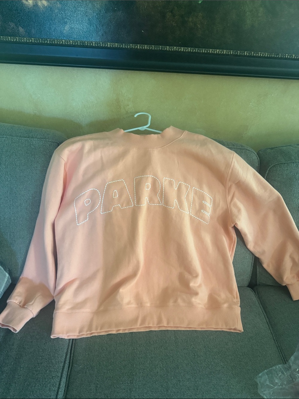Parke Embroidered Crewneck Sweater in Peach NWT